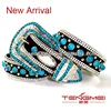 sparkling 5 row black turquoise women western rhinestone belts