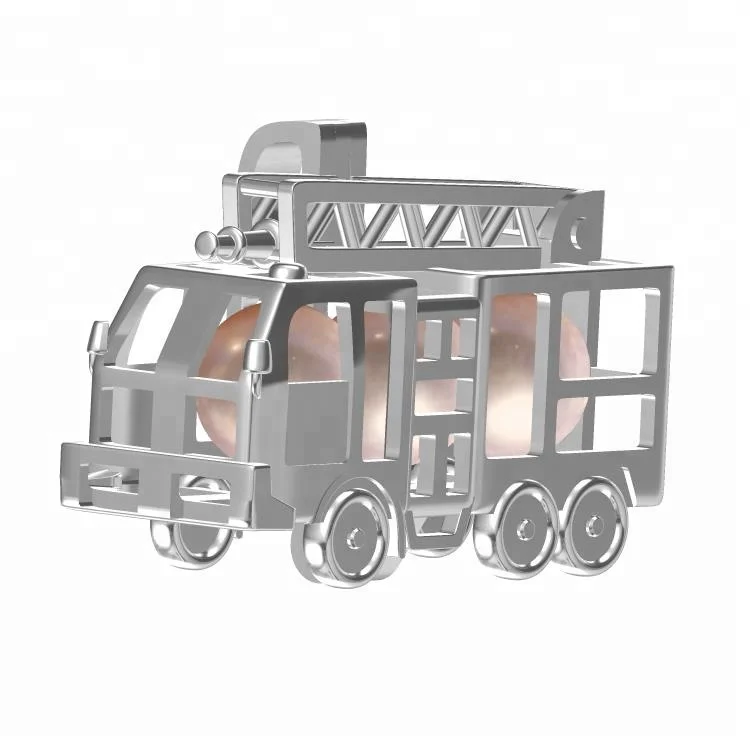 

kids fire truck toy hold pearls cage 925 sterling silver Firemen car model pendant pearl cage diy jewelry making