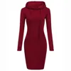 Wholesale Winter Warm Long Sleeve Hooded Slim Fit Solid O Neck Long Women Casual Dress