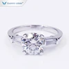Tianyu gem factory high quality customized three stone basket design Round &tapperd moissanite ring in gold or platinum