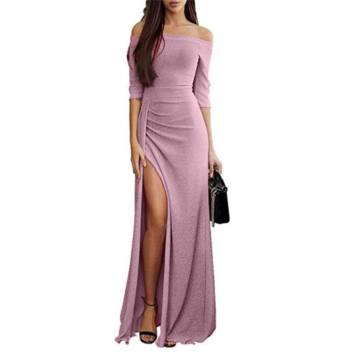 

Womens Party Dresses Off Shoulder Sexy Slit Evening Prom Gown Elegant Maxi Dress, 9 colors