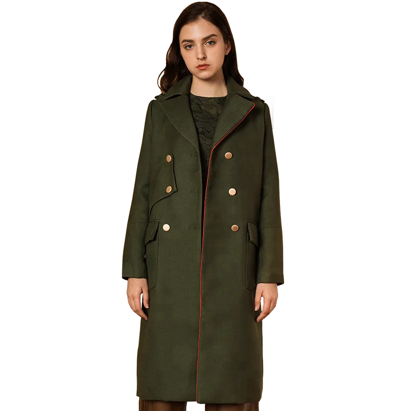

New Design Ladies Woolen Long Woman Winter Long Sleeve Coat, Oliver green