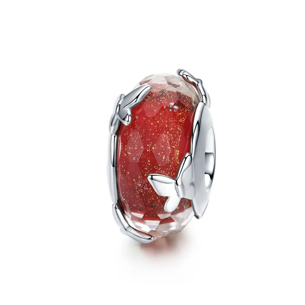 

New Arrival Red Murano Glass Beads 925 Sterling Silver Butterfly Charm