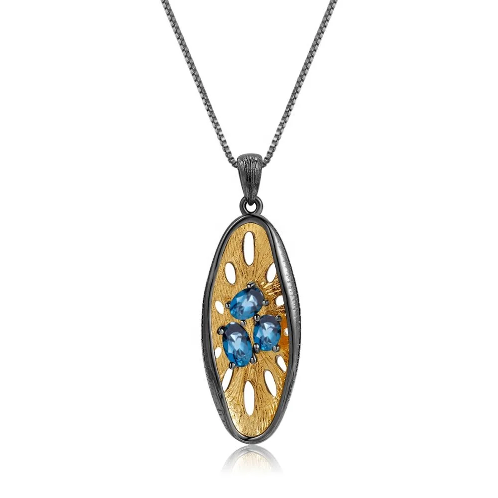 

Abiding natural london blue topaz gold plated 925 sterling silver necklace pendants for jewelry making