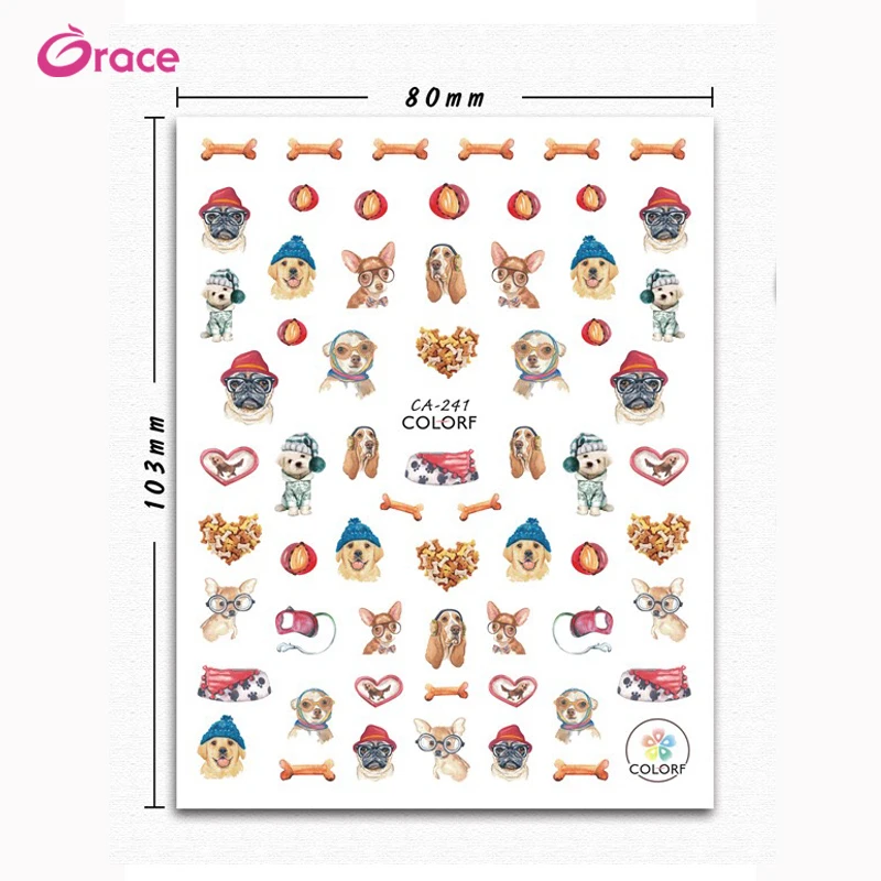 

CA 121-160 new korean thin decals 3d nail sticker japanese dog images design decoration nail sticker for nail art salon DIY, Colorful