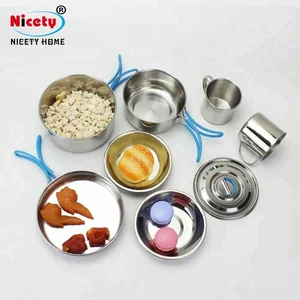 Image of stainless steel cookware set camping pot set stainless steel cooking pots outdoor frying pan camping cup cooker tableware set