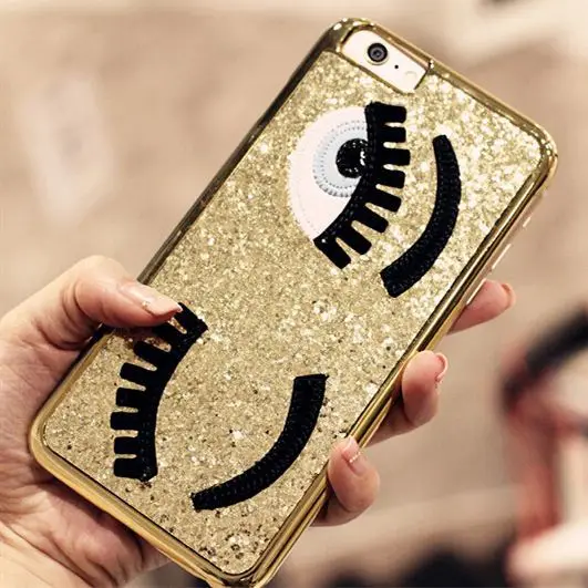 

sale Glitter powder fashion chiara ferragni Bling big eyes eyelashes PC+ Plating back Cover phone case for iphone 6 in stock