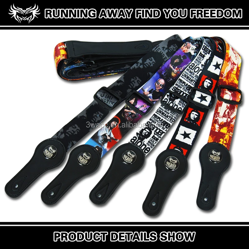 

Colorful Guitar strap with polyester material leather ends