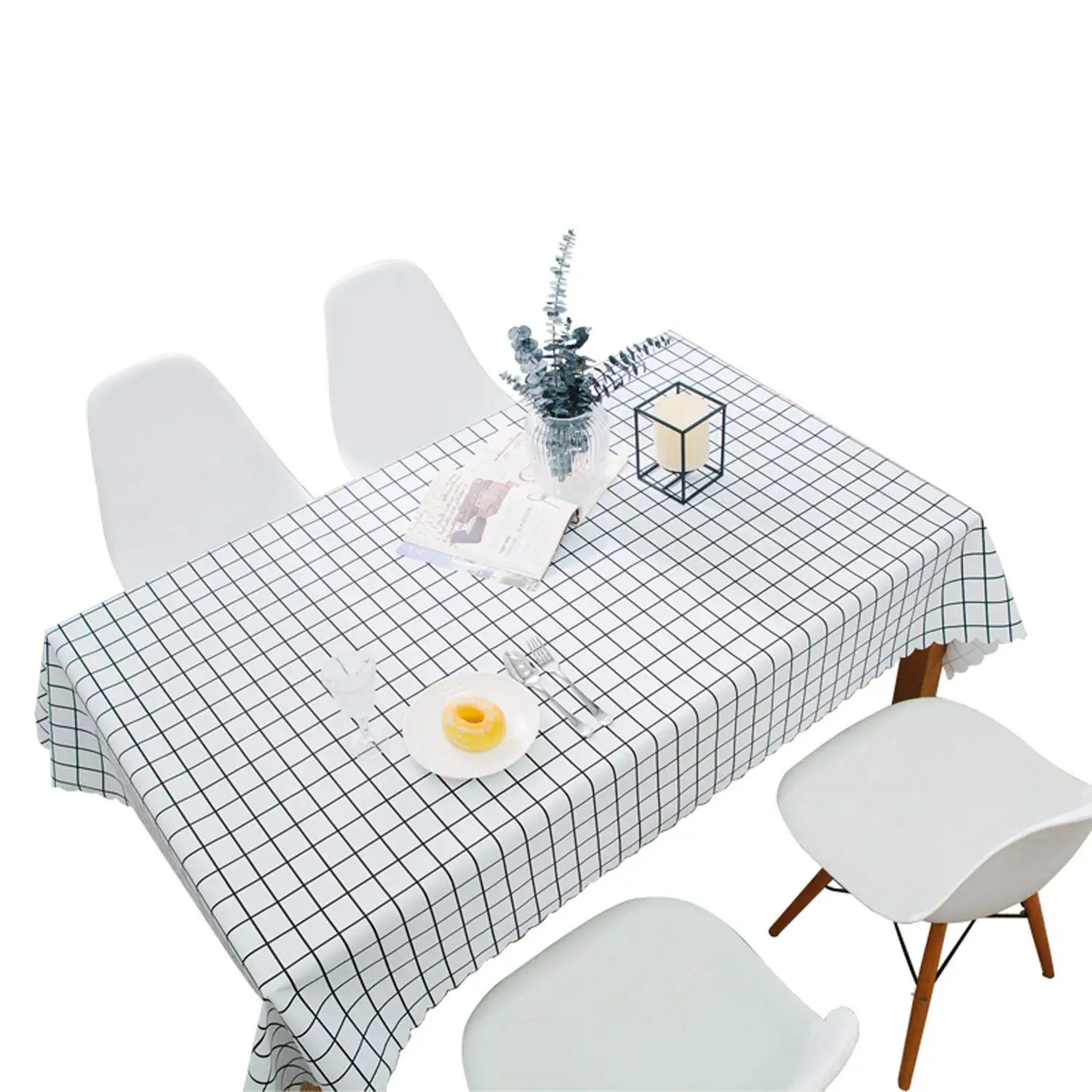 Checkered PVC Oilcloth Plastic Rectangle Waterproof Tablecloths Wipe Clean Furniture Protector for Kitchen Picnic Party Cafe Bar Yaoyan Vinyl Tablecloth Gingham Table Cloth