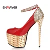 fashion superfine metallic PU 16.5cm very high shinny heel platform pencil spike heel shoes with removable strap