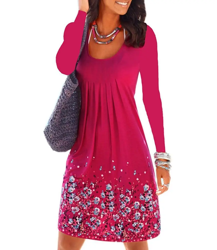 

Autumn dresses 2018 women dresses lady Casual Loose Printing Long sleeve Round Neck Tunic T-shirt dress, Black;blue;gray;rose