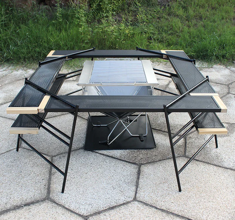 

Outdoor Grill Table Camping Portable Multi-functional Folding Table Frame Drive Tour Portable Picnic Net Table, Silver