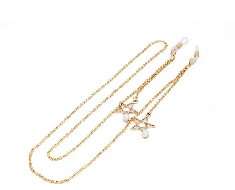 

danyuan Non-slip pop metal glasses rope gold five-star pearl pendant glasses holder chain metal gold glasses lanyard strap, As photo