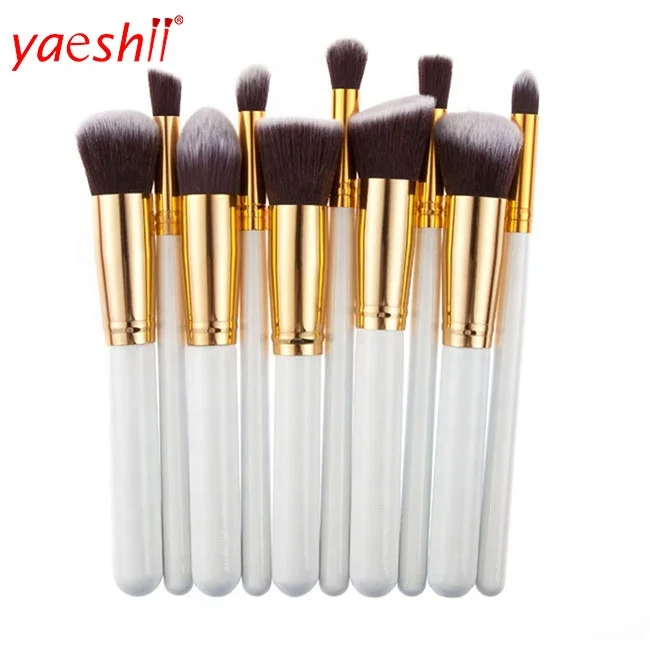 

yaeshii 10pcs foundation beauty cosmetic tool white luxury liquid glitter private label makeup brush, White wooden handle makeup brush