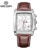 

Megir 2028 Men Quartz Watches Hot Sell watches Casual Leather Band Analog Calendar Chronograph Square Waterproof Male Timepiece