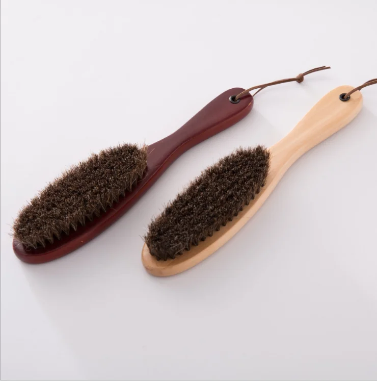 

Wooden Horsehair Bristle Brush Long Handle Soft Clothes Cleaning Brush For Hotel Household, Chocolate or natural wood