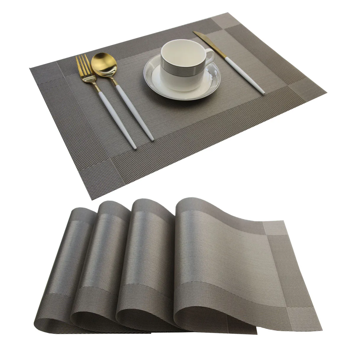 Luxury Placemats Gold Sliver Brown Color Place Mat Plastic Vinyl Woven ...