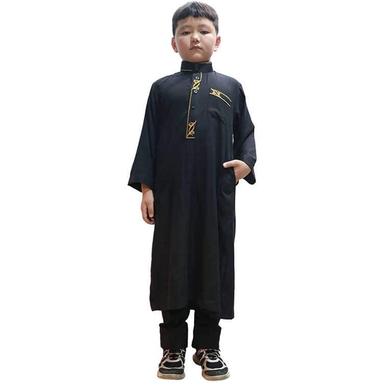 

2 Pieces New Design Abaya Black Color Boys Thobe
