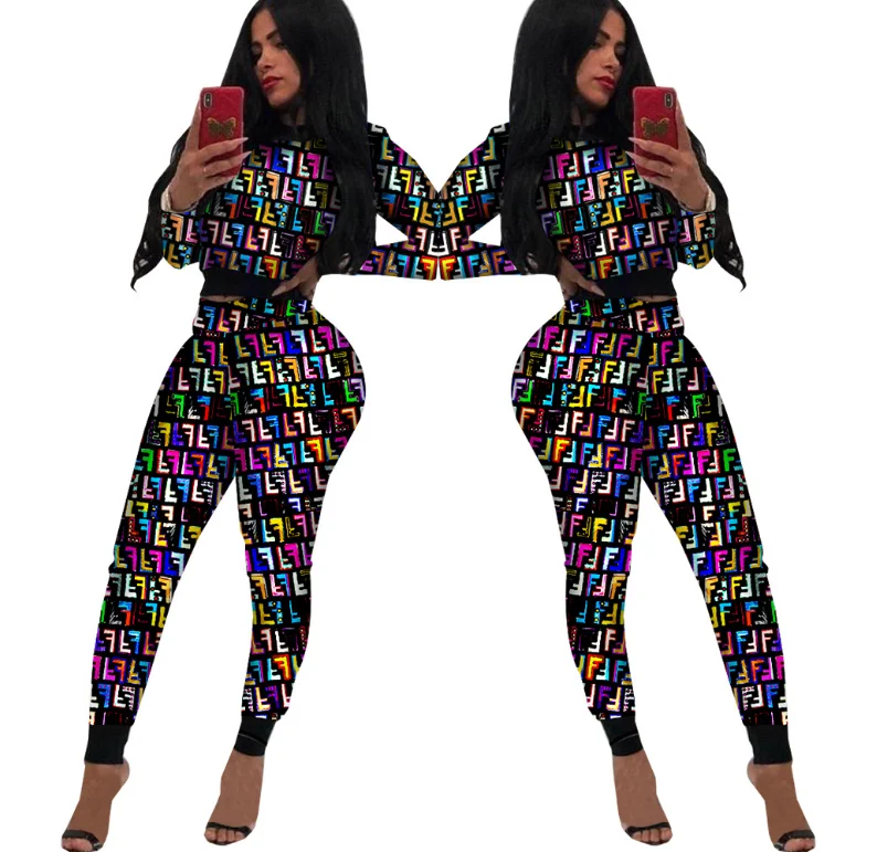 

2019 Spring Fashion Design 2-Pieces Women Print 2 Colors Sets Casual O-Neck Full Sleeve Ladies Skinny Long Jumpsuits, N/a