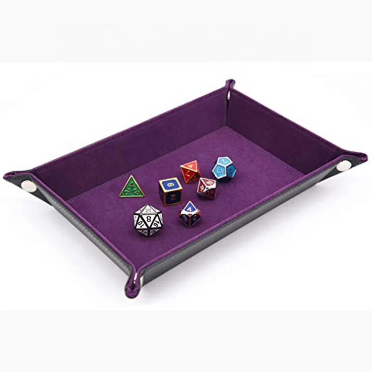 

custom purple velvet dice rolling tray pu leather folding sundries tray