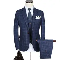 

china wholesale pattern style plaid plus size three piece office formal suit for man