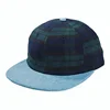 Best quality factory direct selling unconstructed 6 panel plaid fabric leather back strap flat cap wholesale