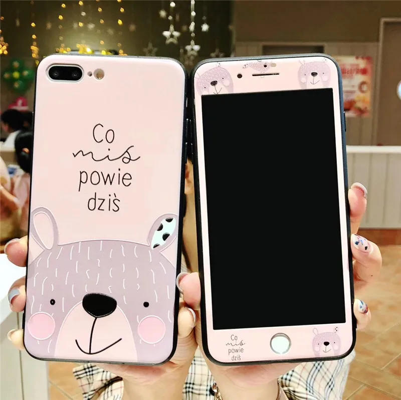 

Cartoon printing gel phone case with front screen protector, N/a