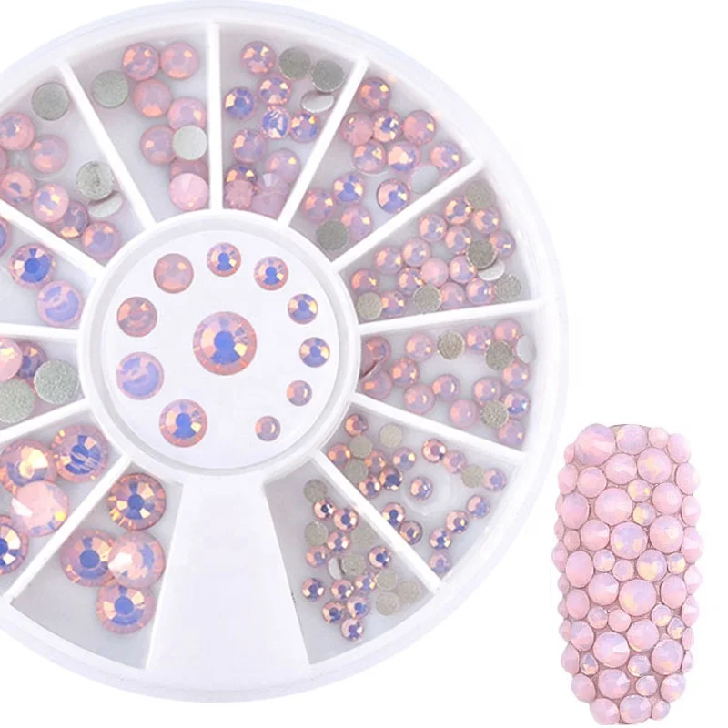 

Misscheering Pink White Blue Green Opal Flat Bottom Colorful Crystal Nail Rhinestones Wheel Multi-size 3D Nail Art Decorations, White/pink/blue/green opal