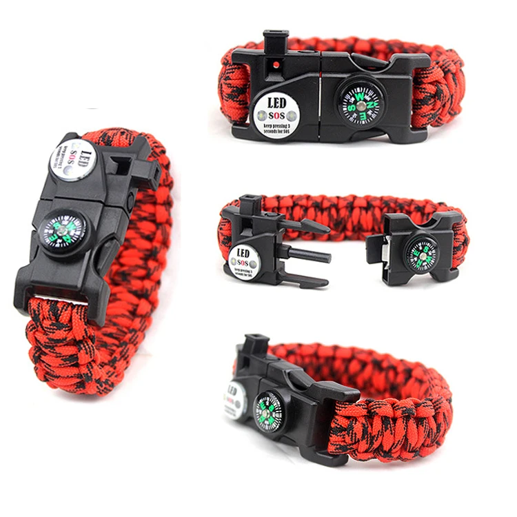 

Cheap Price Functional Tool 550 Parachute Cord Bracelet Survival with Compass Thermometer LED Light, Customized colored bracelet for men women