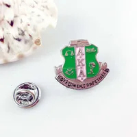 

AKA crest enamel brooch Alpha K Alpha pink green lapel pin greek fraternity customized