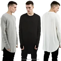 

Hiphop longline oversized t shirt men fashion stock t-shirt long sleeve extended curved hem tees urban clothing men clothes