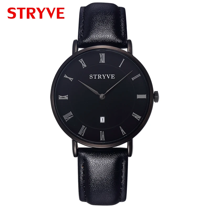 

Stryve Brand Fashion Minimalist 2hands Ultra Thin 7mm Dial Date Men Quartz Waterproof Genuine Leather Strap Luxury Women Watches