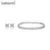 LUOTEEMI Wholesale Stock 0.63ct Princess-cut Cubic Zirconia Stud Earrings And 4.5MM Square CZ Bracelet Women Party Bridal Set