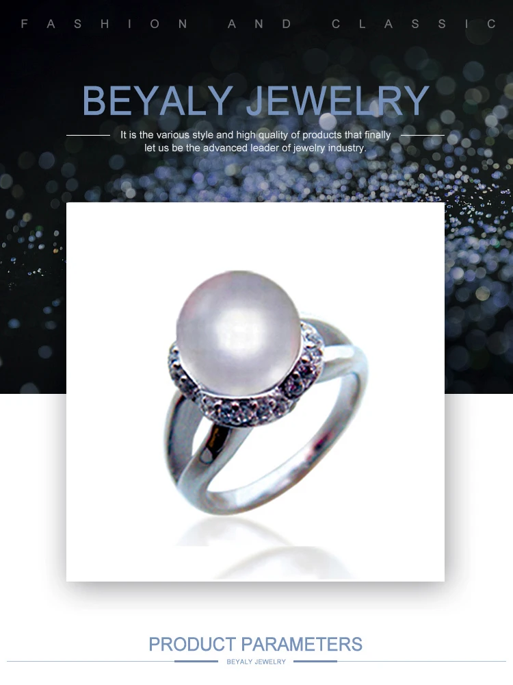 Women gorgeous silver rings artificial pearl jewelry