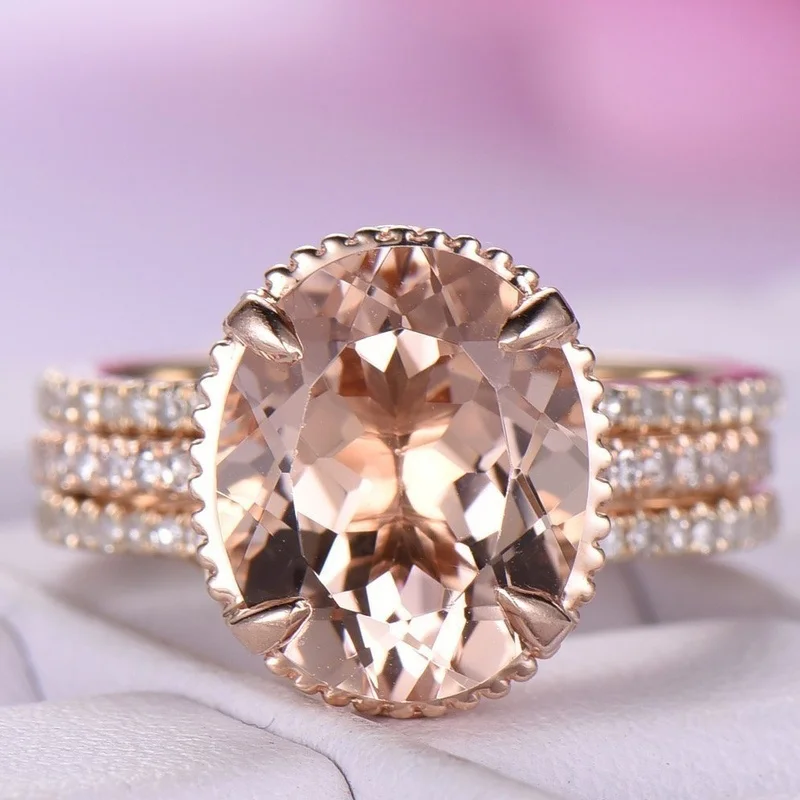 

CAOSHI Fashion Big Champagne Cubic Zircon Women Party Wholesale Wedding Plating Rose Gold Ring Set
