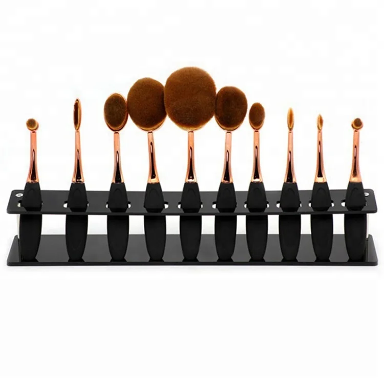 

10pcs Oval Makeup Brushes Holder Makeup Brush Set Professional Products Stand, Black;red;transparent