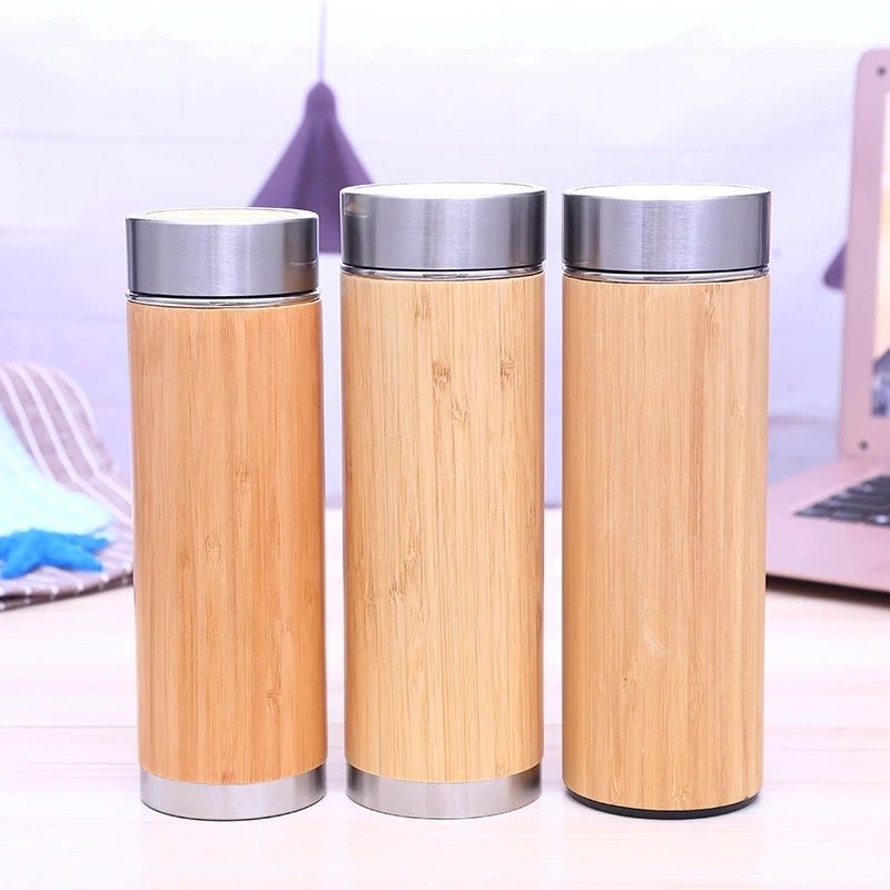 

Eco-friendly Manufacturer Custom Practical Double Wall 16oz Bamboo Stainless Steel Water Bottle, Bamboo color