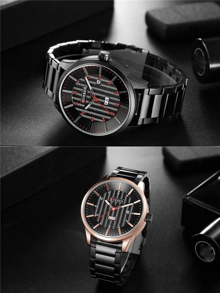 CURREN 8316 new men's fashion brand steel belt week calendar life waterproof sports quartz watch stainless steel men's watch
