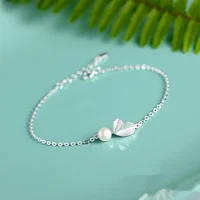 

925 silver fashion high quality grace and temperament pearl leaf shape bracelet women