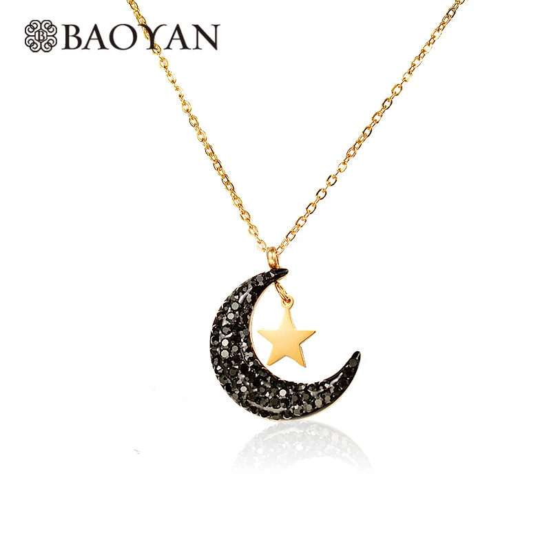 BAOYAN Gold Plated Stainless Steel Crescent Moon Star Necklace For Women