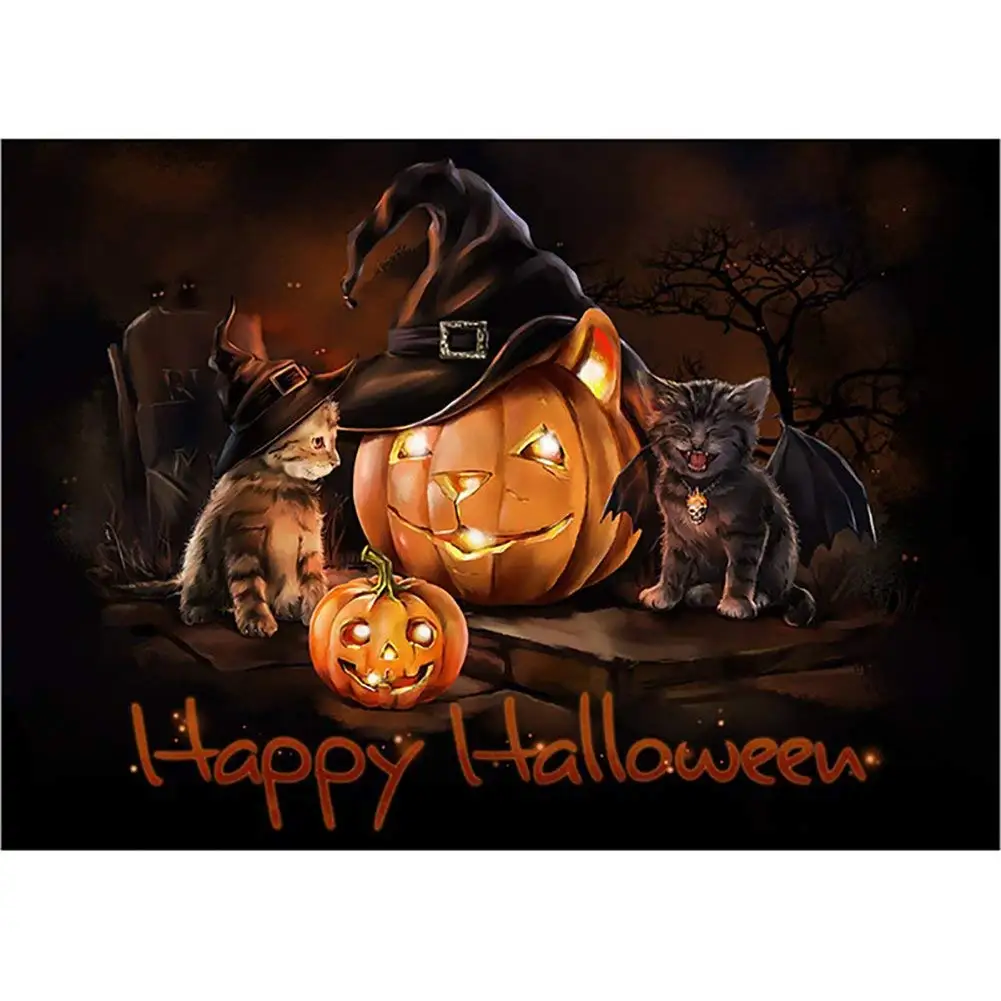 Fairylove 30×40 Diamond Painting Full Halloween Paint with Diamonds Dotz Kit Cross Stitch Kits Embroidery Art Crafts,Pumpkin and Devil Kittens