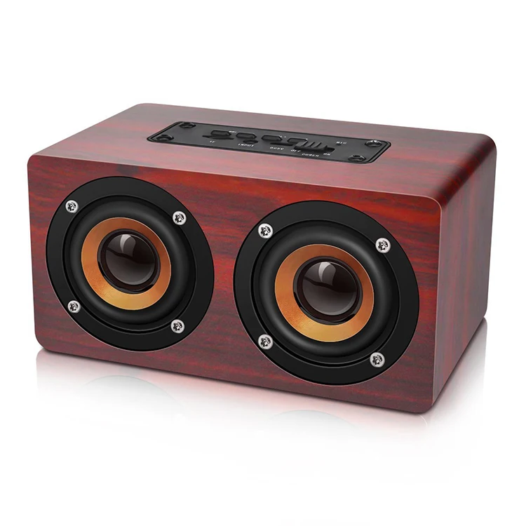 Portable HiFi Shock Bass 10W Dual Driver Bluetooth Speakers Support TF Card AUX Wood Wireless Speaker - ANKUX.COM