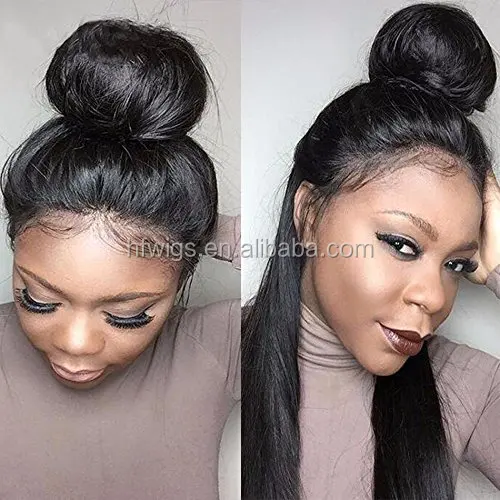 

Cheap Natural Color Elastic Band Glueless Silky Straight 360 Lace Frontal Wig with Baby Hair
