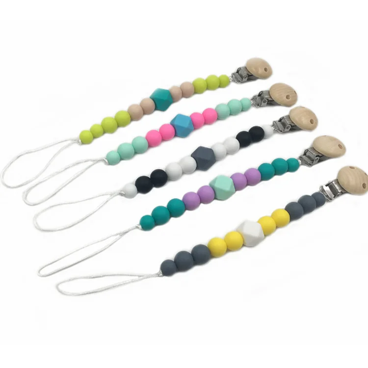 

Wholesale wooden teething beads pacifier clip chain for baby teeher TH1215