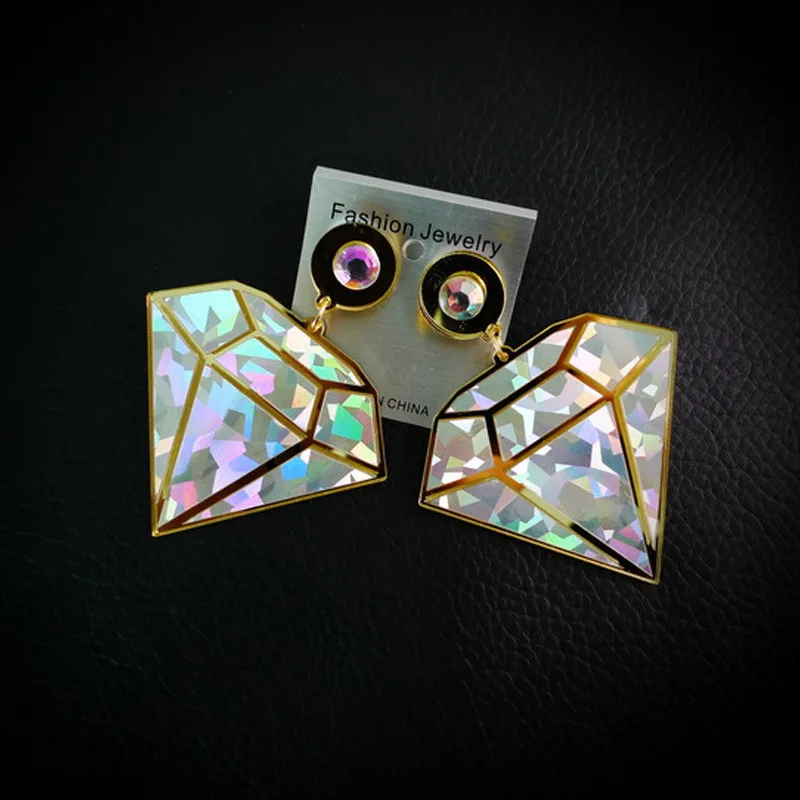 Creative Design Silver Diamond Shaped Pendant Acrylic Drop Earring