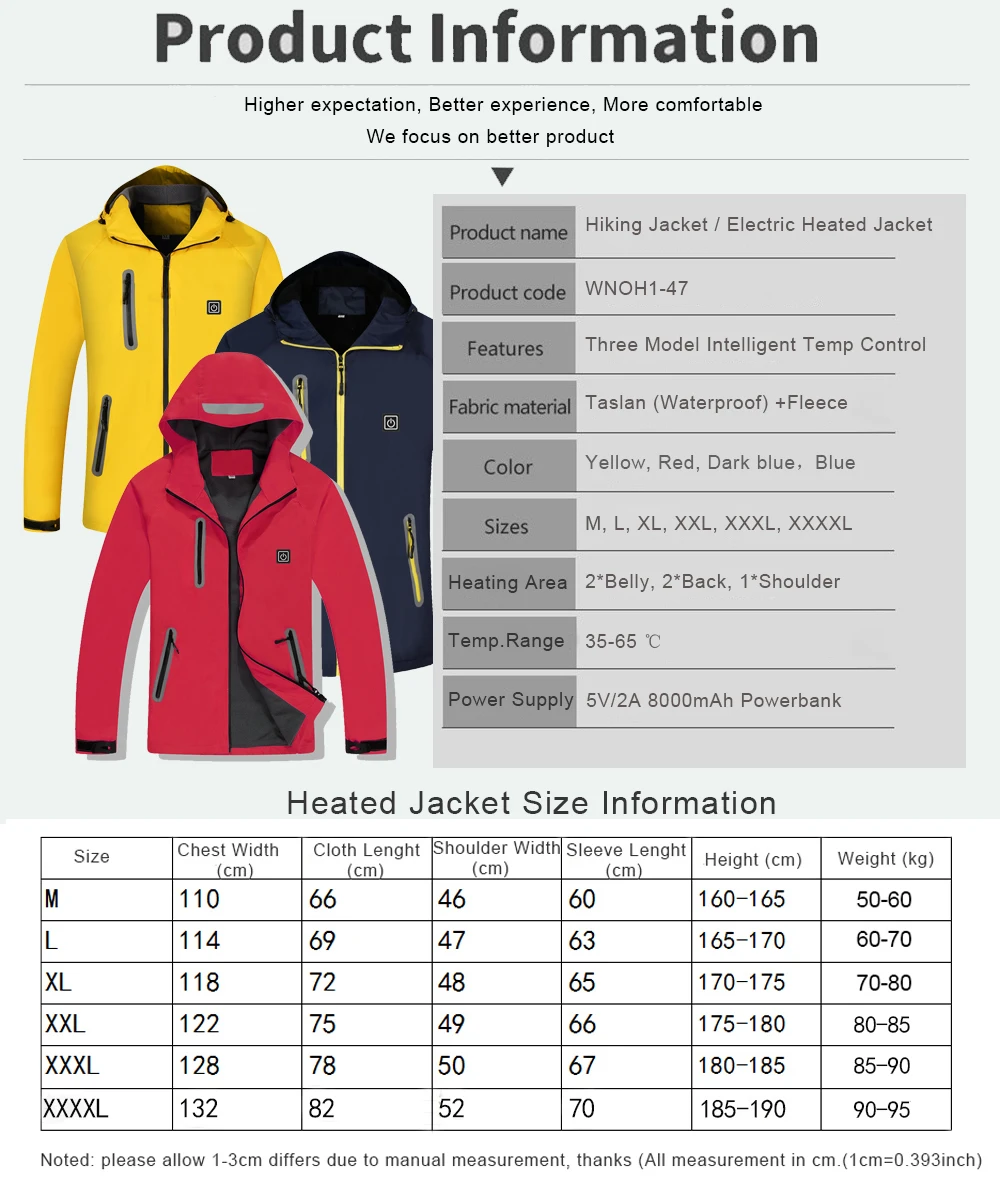 Windproof Heated Working Jacket For Snow Ski Hunting Cycling Mountaineering Men and Woman Battery Heating Warming Winter