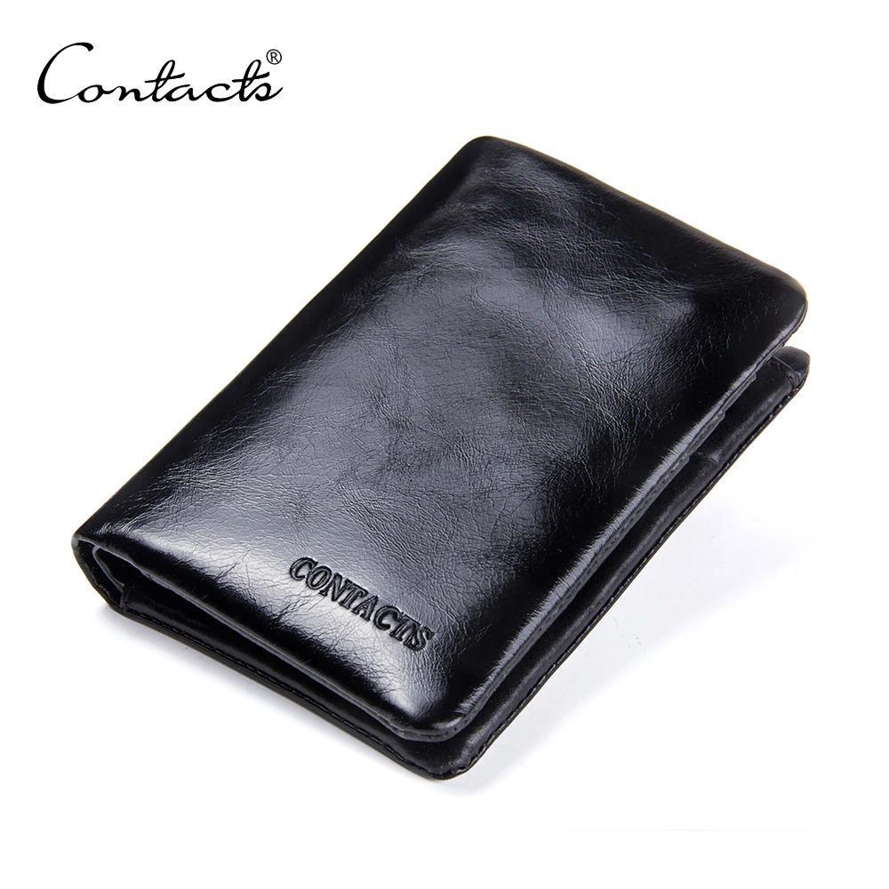 

CONTACT'S China Wholesale Black Short Vintage oil Leather Men Money Bifold Wallet for male card holder carteira masculina