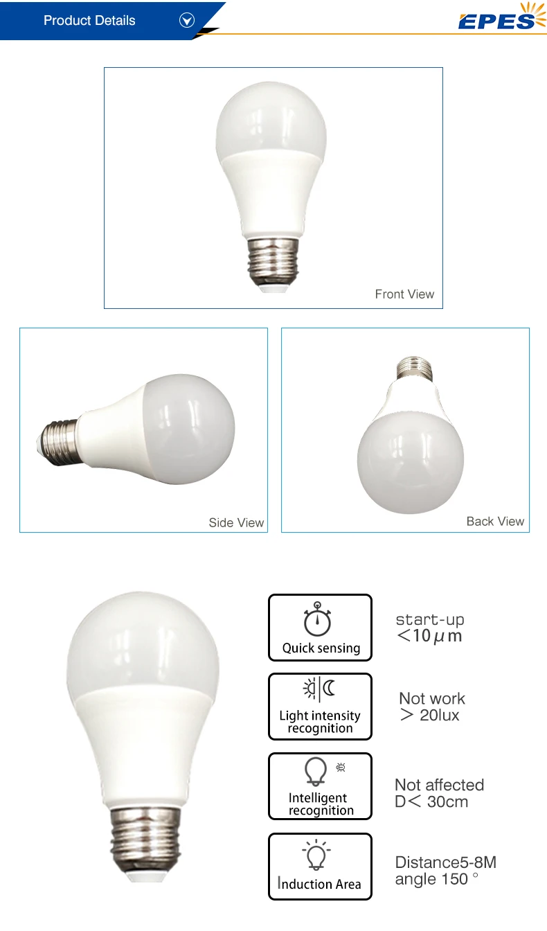 New Erp Energy Saving Micro Motion Sensor Bulb Light A60 Led Smart