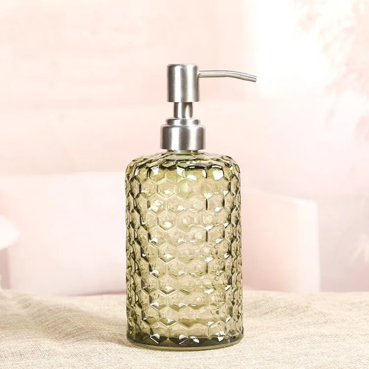 Colourful Glass Hand Soap Dispenser Bottle With Stainless Steel Pump