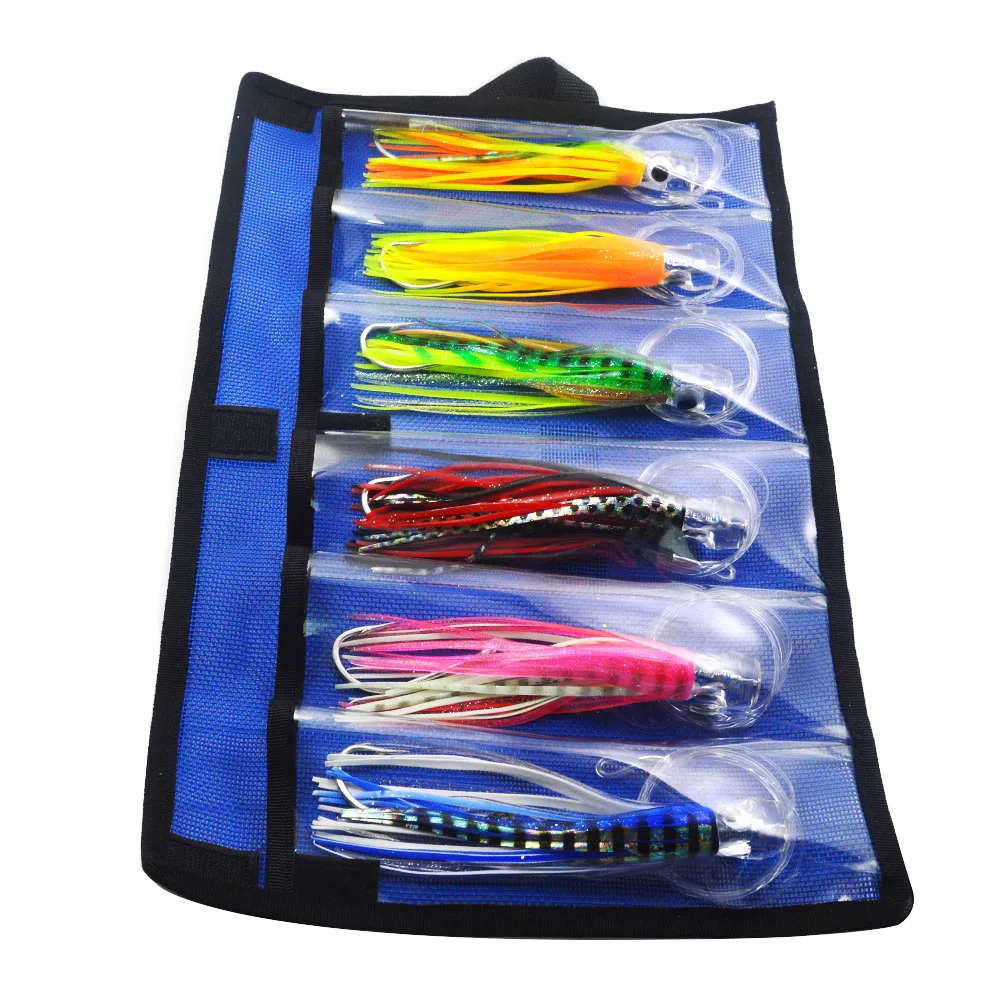 

6pcs/set 6.5 inch Rigged Marlin Tuna Trolling lures Big Game octopus PVC skirt fishing lures, Mix 6 colors
